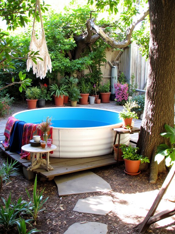 21 Unique Mini Stock Tank Pool Ideas Packed With Personality cozy bohemian pool retreat