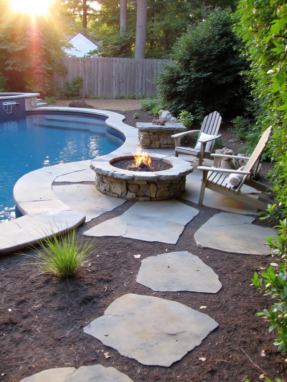 23 Elegant Outdoor Inground Pool Ideas For A Resort Vibe cozy evenings around fire