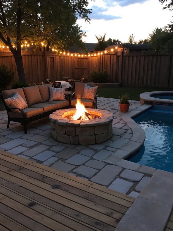 23 Brilliant Inground Pool Ideas That Look Amazing On A Budget cozy fire pit ambiance
