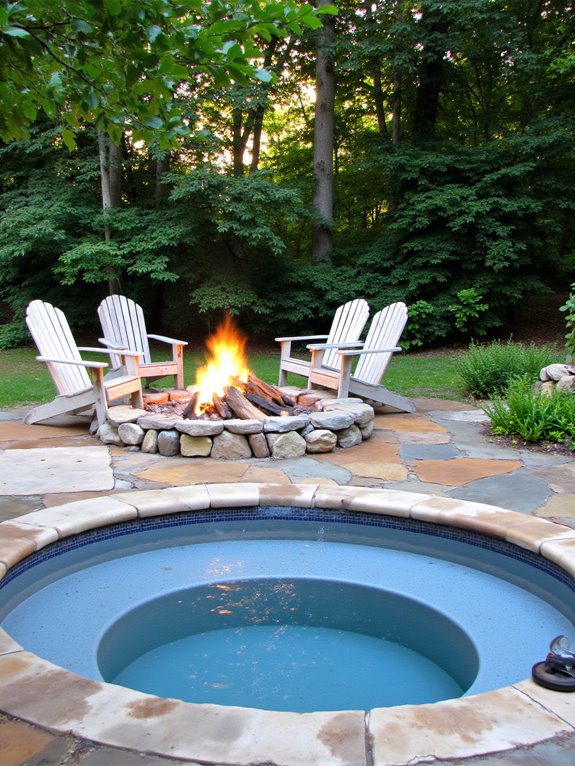 18 Luxurious Inground Pool And Hot Tub Ideas For Home Retreats cozy fire pit ambiance
