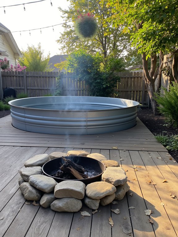 24 Unique Stock Tank Pool Deck Ideas That Elevate Any Yard cozy fire pit gatherings