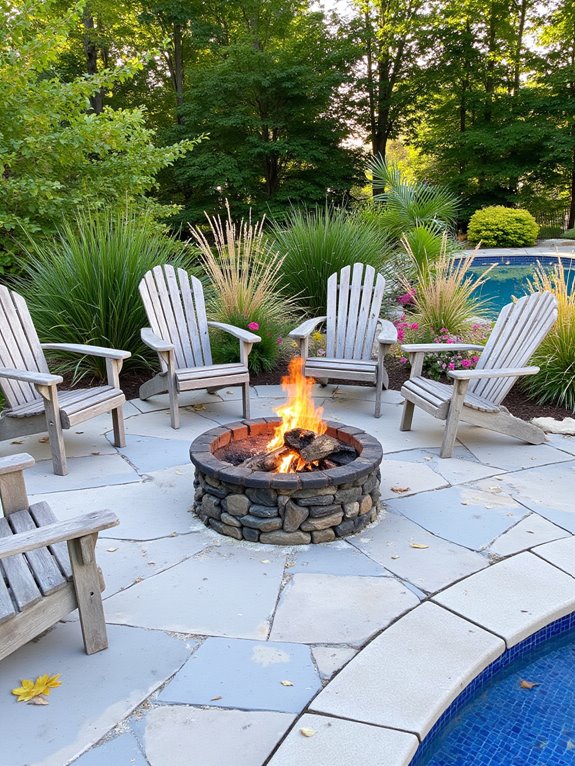 21 Simple Inground Pool Landscaping Ideas For Clean Outdoor Style cozy fire pit gatherings