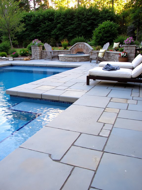 24 Beautiful Inground Pool Ideas With Tanning Ledges For Sun Lovers cozy fire pit gatherings