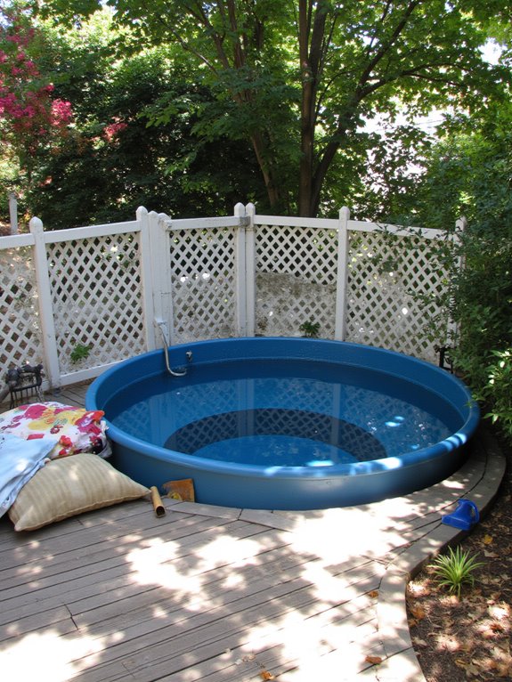 23 Brilliant Stock Tank Pool Privacy Ideas For Peaceful Afternoons cozy lattice fence design