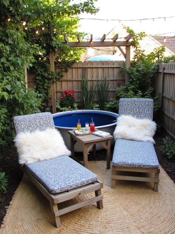 19 Relaxing Stock Tank Pool Ideas For Calm Summer Afternoons cozy lounge furniture selection