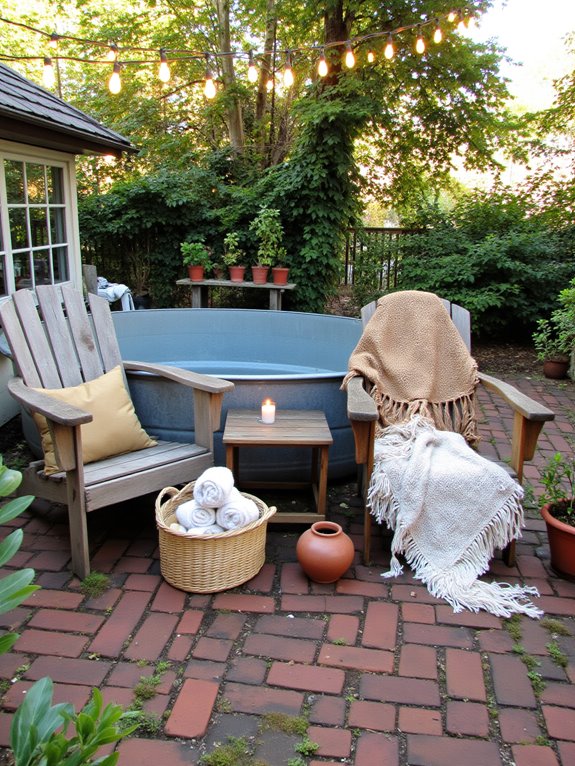 18 Rustic Stock Tank Pool Ideas With Warm Outdoor Charm cozy lounging by pool