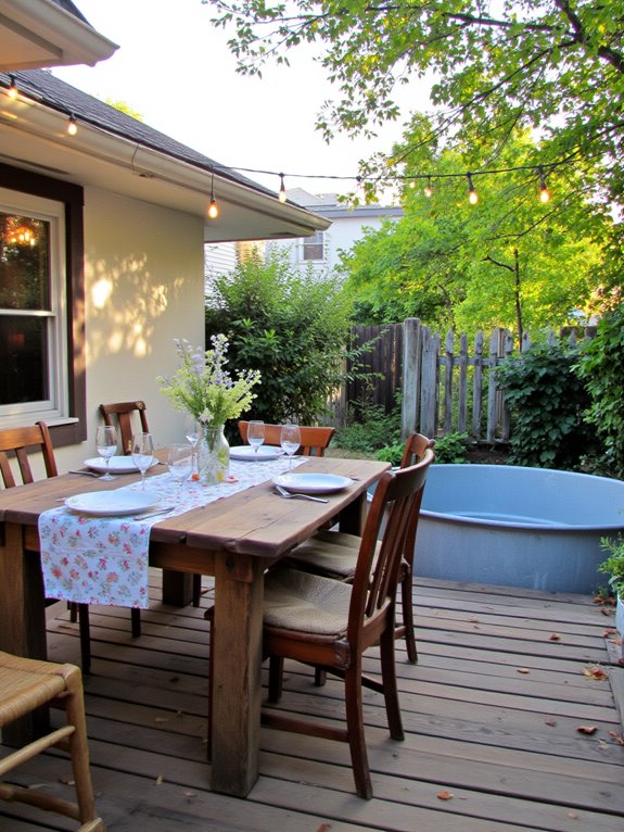 24 Unique Stock Tank Pool Deck Ideas That Elevate Any Yard cozy outdoor dining space