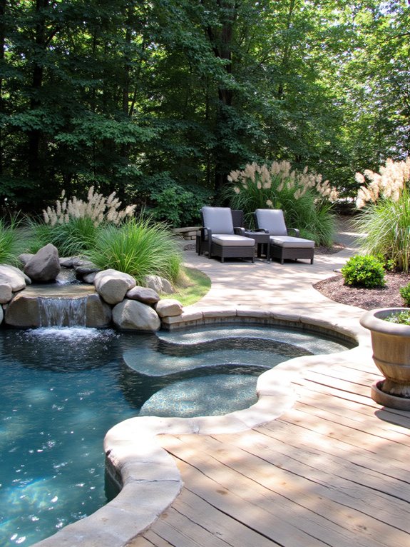 22 Creative Freeform Inground Pool Ideas For Natural Flow cozy outdoor lounging areas