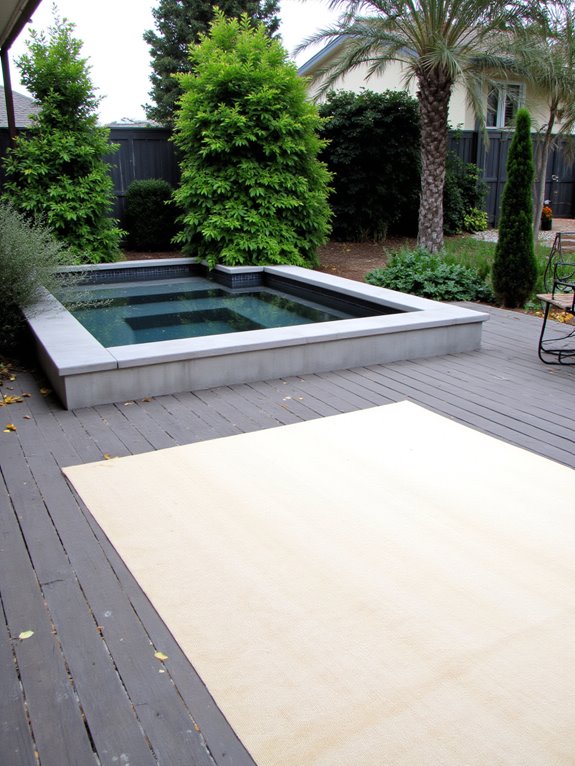 21 Simple Inground Pool Landscaping Ideas For Clean Outdoor Style cozy outdoor rugs enhance comfort