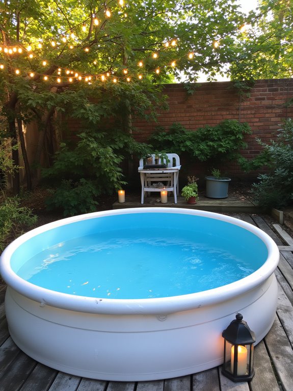 19 Trendy Plastic Stock Tank Pool Ideas For A Modern Twist cozy pool lighting ideas