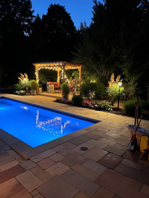 22 Gorgeous Inground Pool Landscaping That Transforms Any Yard cozy poolside lighting ambiance