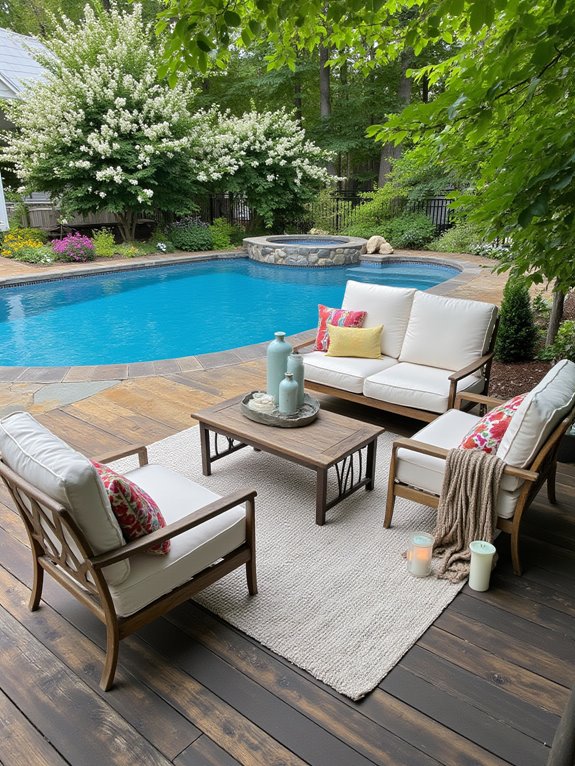 23 Lovely Inground Pool Landscaping Ideas For A Natural Feel cozy poolside lounge areas