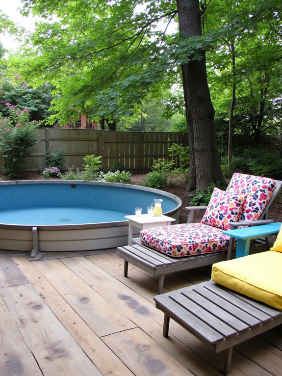18 Stunning Stock Tank Pool Ideas That Feel Like a Backyard Escape cozy poolside lounge setup