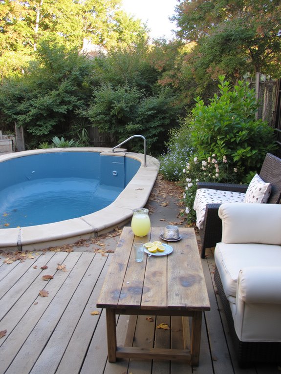 23 Unique Deep Stock Tank Pool Ideas For Bigger Splash Moments cozy poolside lounge setup