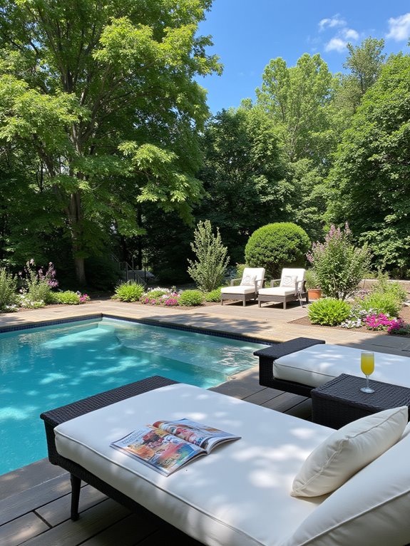 18 Stunning Inground Pool Ideas That Elevate Your Backyard cozy poolside relaxation lounges