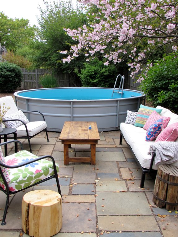 23 Unique Deep Stock Tank Pool Ideas For Bigger Splash Moments cozy poolside seating ideas