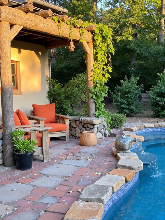 25 Impressive Inground Pool Patio Ideas That Upgrade Your Space cozy rustic poolside retreat