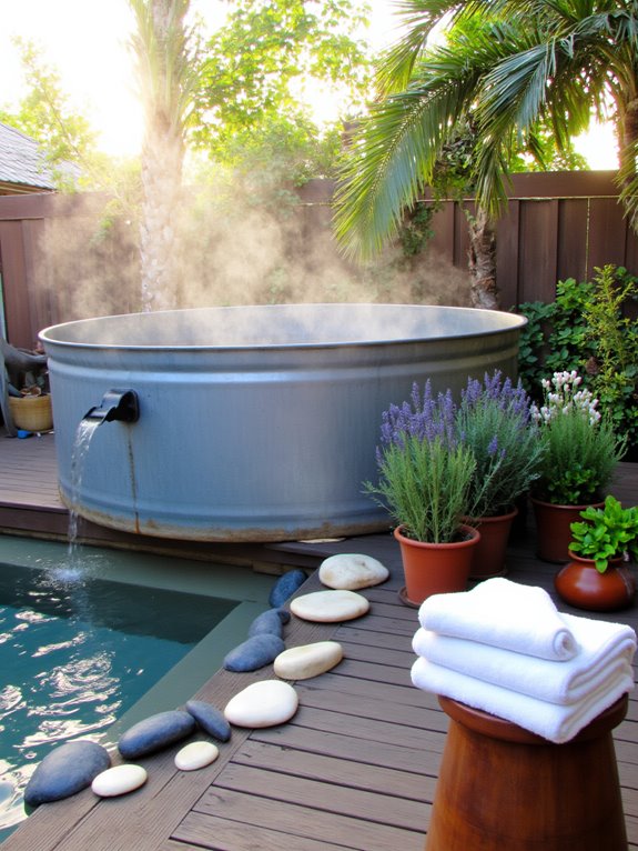 23 Refreshing Saltwater Stock Tank Pool Ideas For Easy Upkeep cozy spa retreat transformation