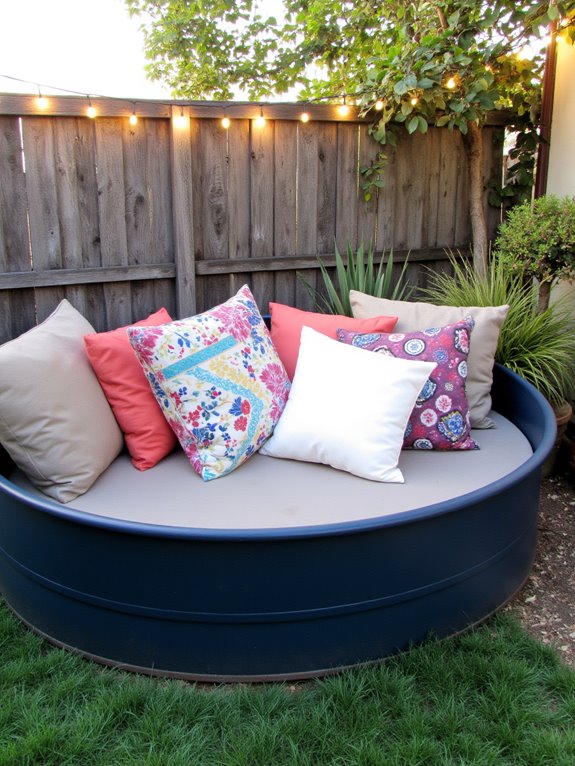 19 Stylish Backyard Stock Tank Upgrades That Feel Designer Level cozy stock tank seating