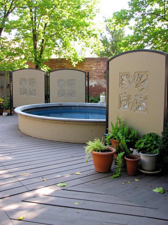 23 Brilliant Stock Tank Pool Privacy Ideas For Peaceful Afternoons decorative privacy panel enhancement