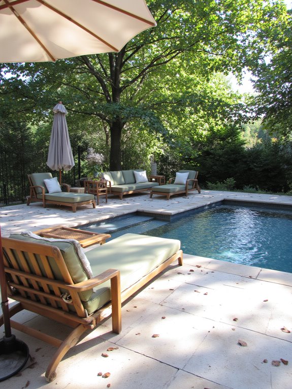 24 Beautiful Inground Pool Ideas With Tanning Ledges For Sun Lovers durable weather resistant pool furniture