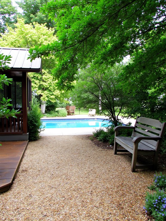 23 Lovely Inground Pool Landscaping Ideas For A Natural Feel eco friendly gravel pathway design