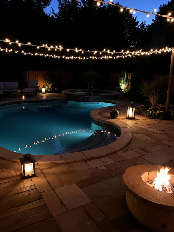 25 Impressive Inground Pool Patio Ideas That Upgrade Your Space elegant nighttime pool lighting