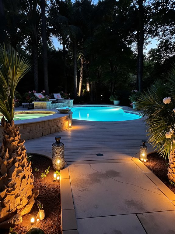 21 Modern Outdoor Inground Pool Concepts For A Designer Feel enchanting poolside lighting ambiance