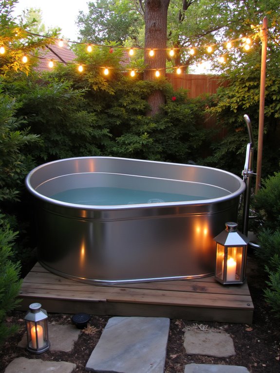 22 Polished Stock Tank Bath Ideas For A Spa Like Backyard Moment enchanting stock tank bath lighting