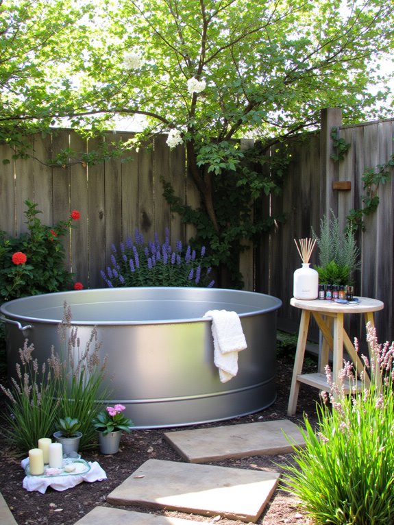 22 Polished Stock Tank Bath Ideas For A Spa Like Backyard Moment essential oils create tranquility