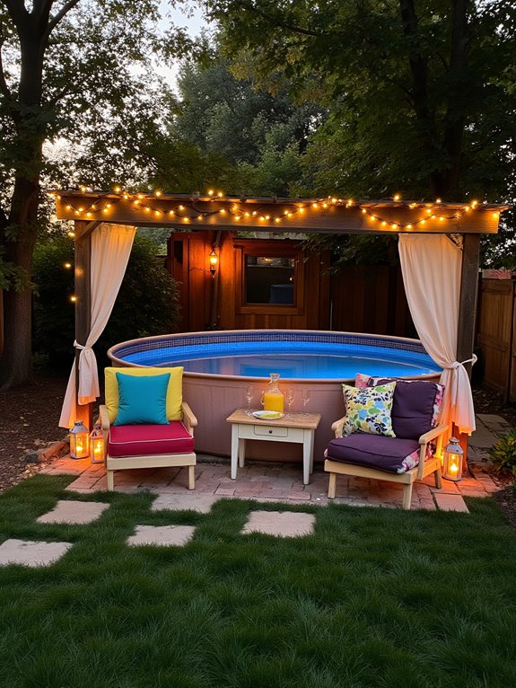 22 Family Friendly Stock Tank Pool Ideas That Everyone Will Love evening ambiance through lighting