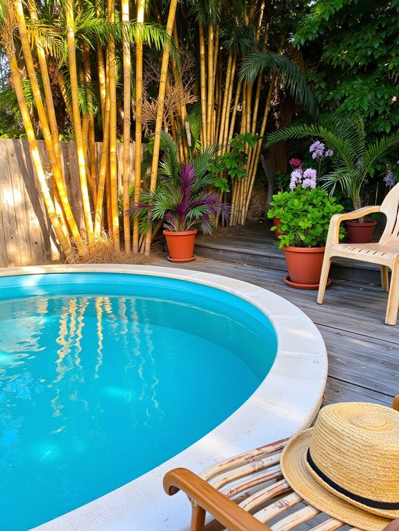 23 Brilliant Stock Tank Pool Privacy Ideas For Peaceful Afternoons exotic bamboo fencing installation