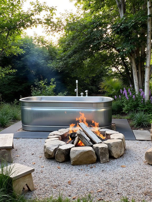 22 Polished Stock Tank Bath Ideas For A Spa Like Backyard Moment fire pit bath oasis