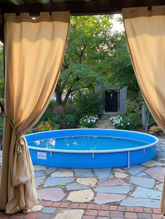 23 Brilliant Stock Tank Pool Privacy Ideas For Peaceful Afternoons flexible outdoor curtain coverage