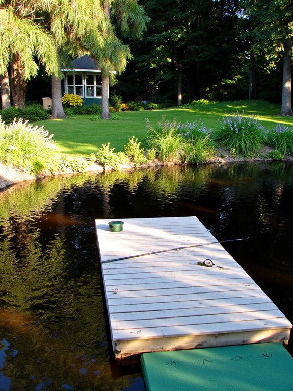 21 Creative Stock Pond Pool Ideas For Nature Loving Yards floating dock for relaxation