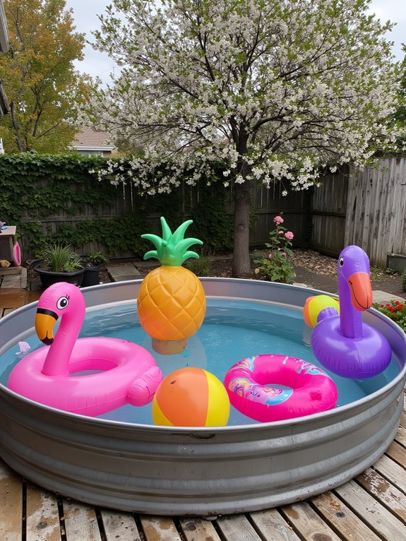 25 Upgraded Stock Tank Pool Ideas For A Big Style Boost fun floating pool accessories