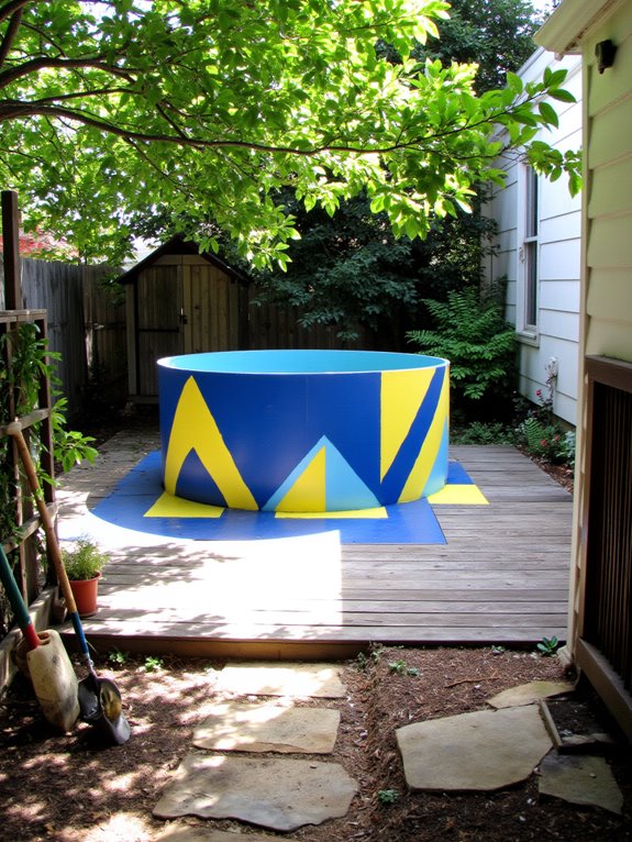 24 Smart Stock Tank Pool Paint Ideas That Transform Your Space geometric patterns enhance aesthetics