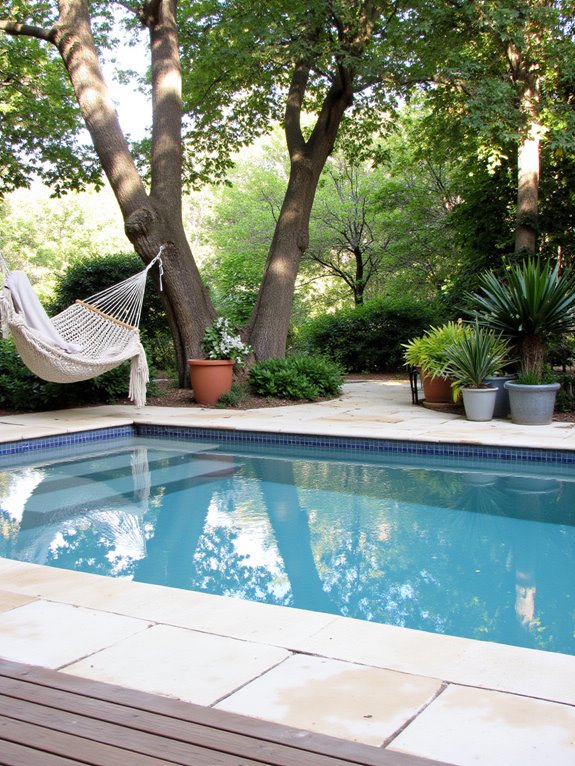 25 Chic Inground Pool Decorating Ideas That Feel Fresh hammock for serene relaxation