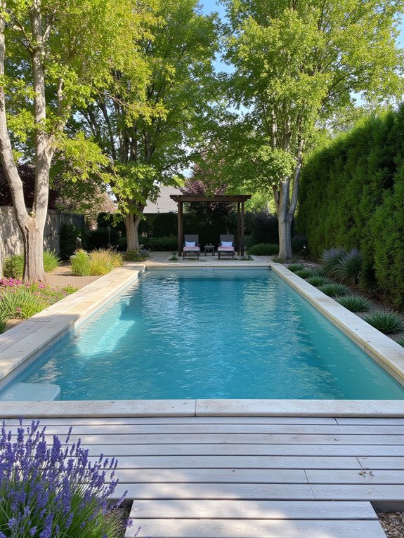 19 Modern Backyard Inground Pool Ideas For Fresh Outdoor Appeal lush greenery and decorative stones