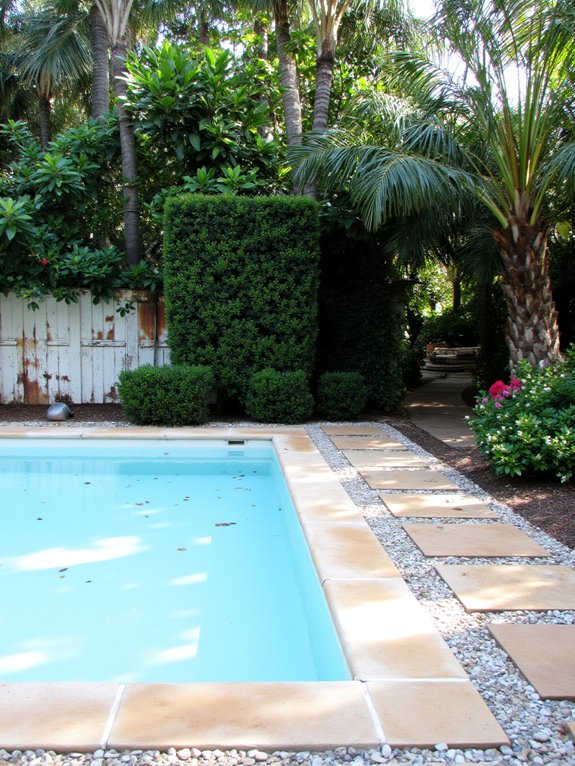 19 Timeless Rectangle Inground Pool Ideas For A Clean Look lush greenery for poolside serenity