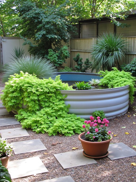 19 Creative Backyard Stock Tank Pool Ideas You Will Want To Try Soon lush plants enhance tranquility