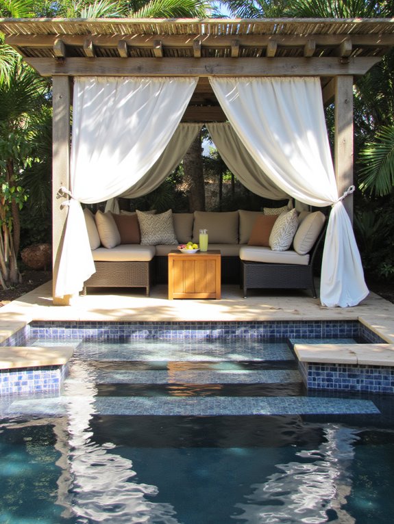 23 Elegant Outdoor Inground Pool Ideas For A Resort Vibe luxurious poolside cabana retreat