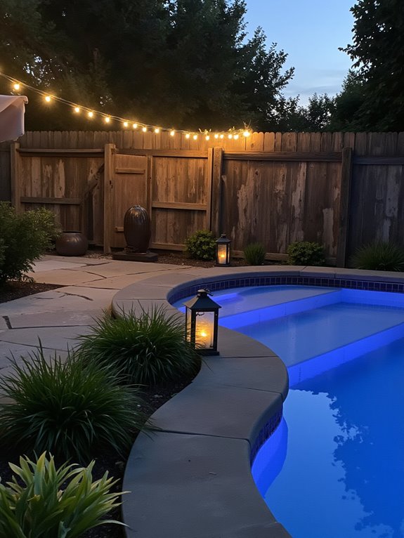 21 Simple Inground Pool Landscaping Ideas For Clean Outdoor Style magical evening pool atmosphere