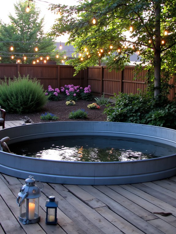 19 Creative Backyard Stock Tank Pool Ideas You Will Want To Try Soon magical evening pool lighting
