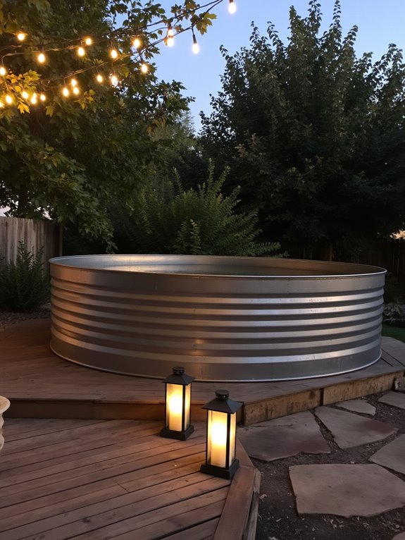 19 Clever Metal Tank Pool Ideas For A Polished Outdoor Look magical evening retreat lighting