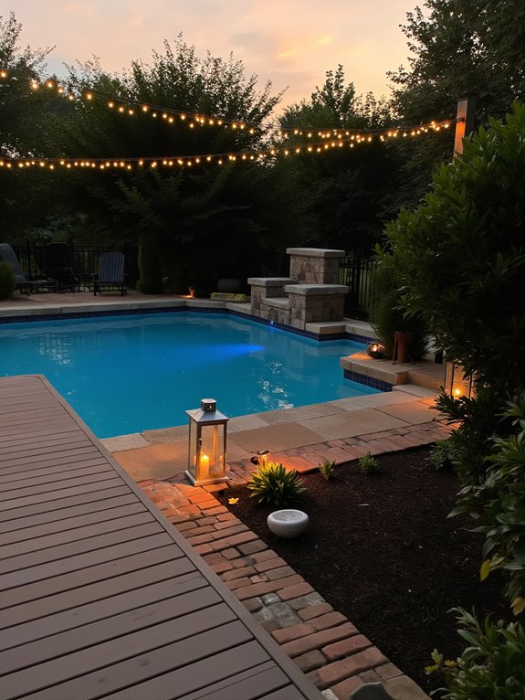 20 Stylish Backyard Inground Pool Landscaping Ideas For Instant Charm magical poolside ambiance lighting