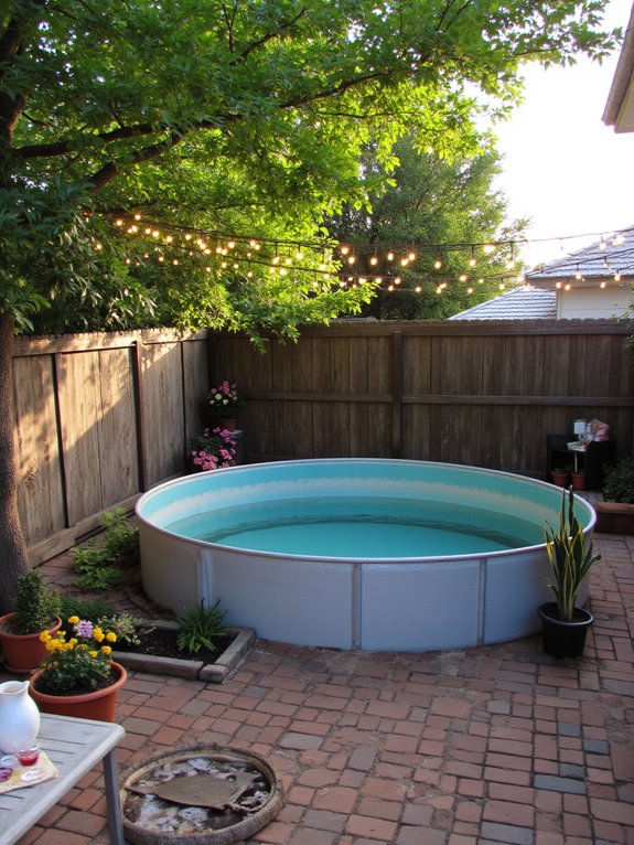 23 Brilliant Stock Tank Pool Privacy Ideas For Peaceful Afternoons magical string light ambiance