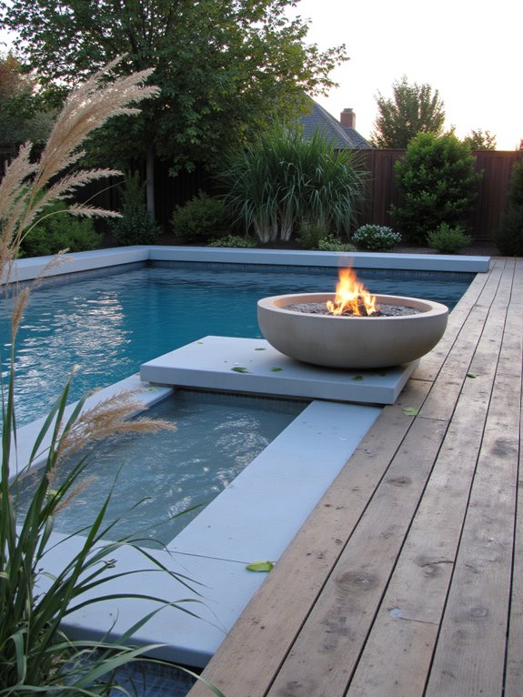 25 Chic Inground Pool Decorating Ideas That Feel Fresh modern fire bowl ambiance
