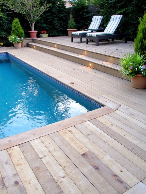 25 Chic Inground Pool Decorating Ideas That Feel Fresh multi level deck design aesthetics