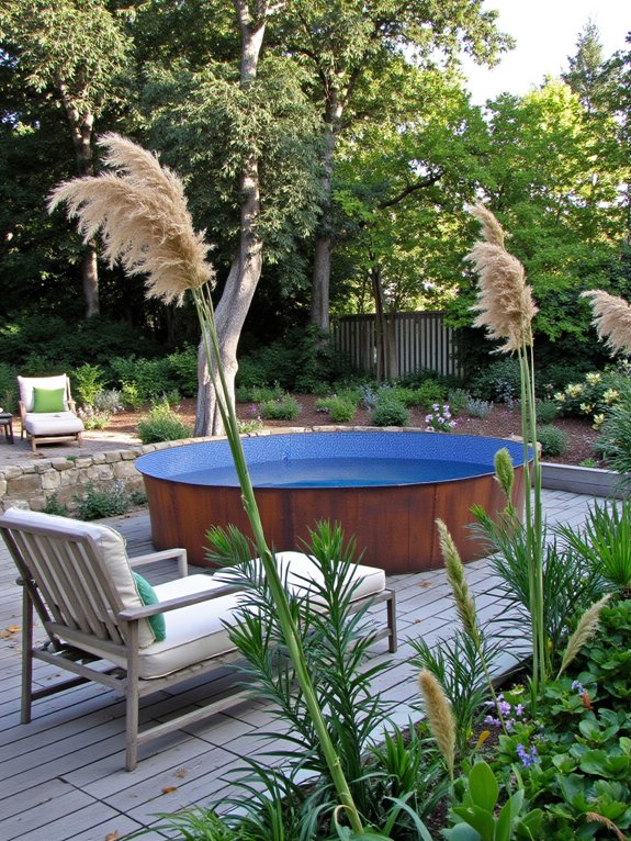 21 Beautiful Tank Swimming Pool Ideas That Look Surprisingly Elegant native plants and seating